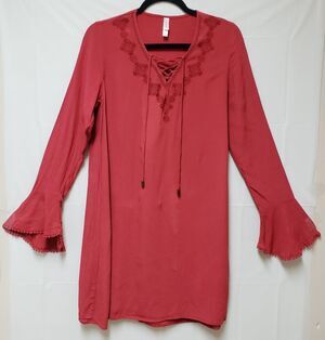 Exhilaration Women’s Red Lace Embroidered Dress S Long Sleeve NWOT Romantic